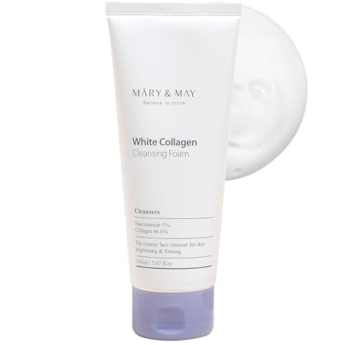MARY & MAY Mary&May White Collagen Cleansing Foam | Collagen & Niacinamide | Firming Cleanser for Smooth, Radiant Skin | Double Cleanse | Gentle for Sensitive Skin | Korean Skincare (150ml / 5.07 fl oz) - Image 1