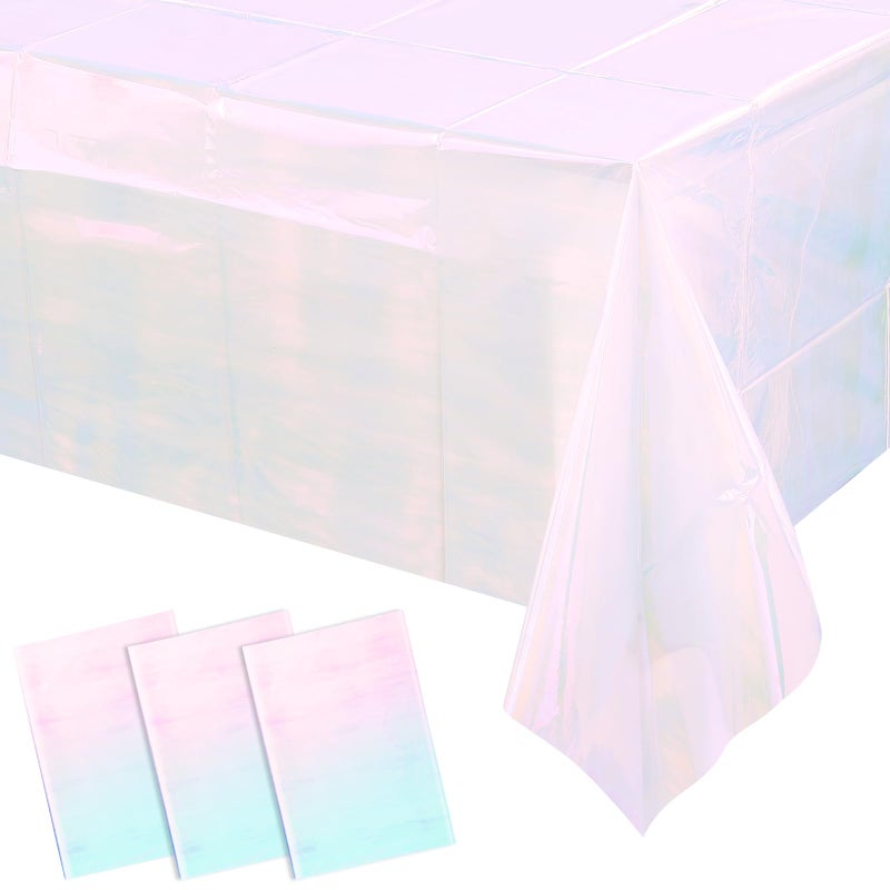 FunnyPars 3 Pack Iridescent White Plastic Tablecloth, Shiny White Disposable Laser Rectangle Table Covers, Holographic Foil Tablecloth Party Decorations for Birthday Bridal Wedding Banquet, 40 x 108 Inch - Image 1