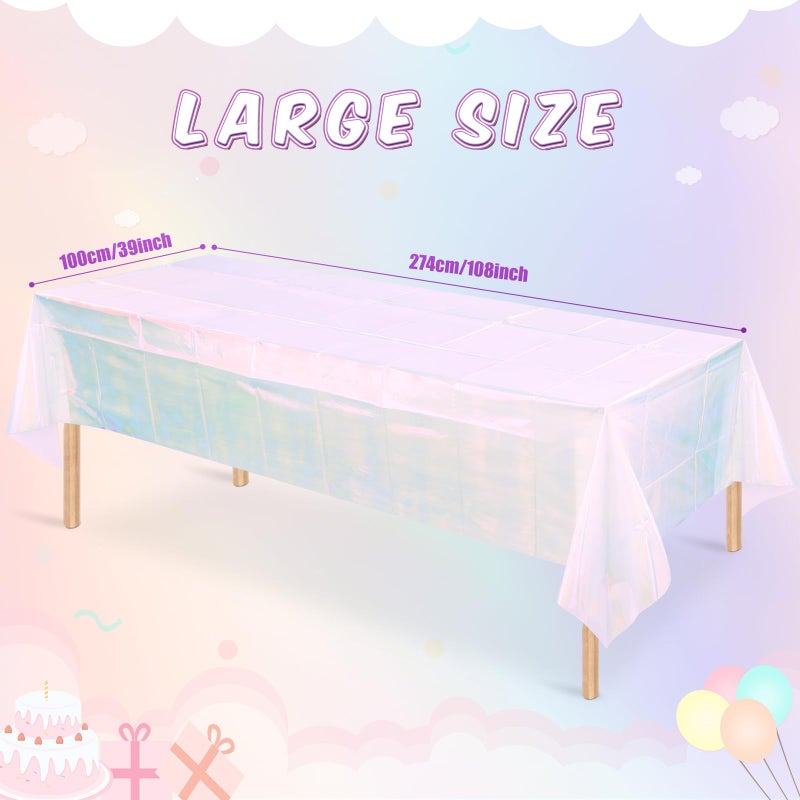 FunnyPars 3 Pack Iridescent White Plastic Tablecloth, Shiny White Disposable Laser Rectangle Table Covers, Holographic Foil Tablecloth Party Decorations for Birthday Bridal Wedding Banquet, 40 x 108 Inch - Image 2