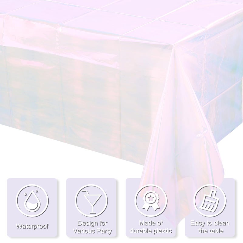 FunnyPars 3 Pack Iridescent White Plastic Tablecloth, Shiny White Disposable Laser Rectangle Table Covers, Holographic Foil Tablecloth Party Decorations for Birthday Bridal Wedding Banquet, 40 x 108 Inch - Image 3