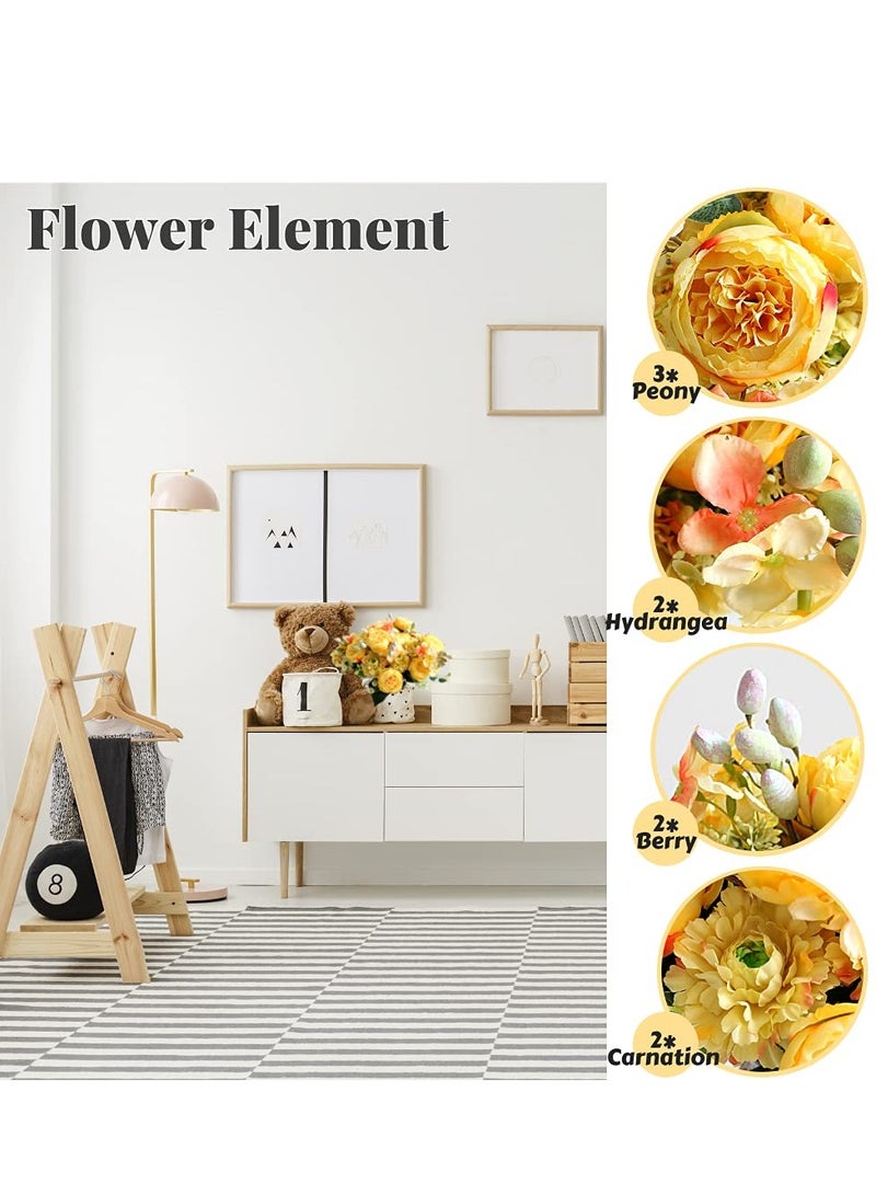 KASTWAVE 2Pcs Yellow Artificial Flower Bouquet - Silk Peony & Hydrangea with Realistic Carnations & Berries | Elegant Table Centerpieces & Wedding Decor - Image 5
