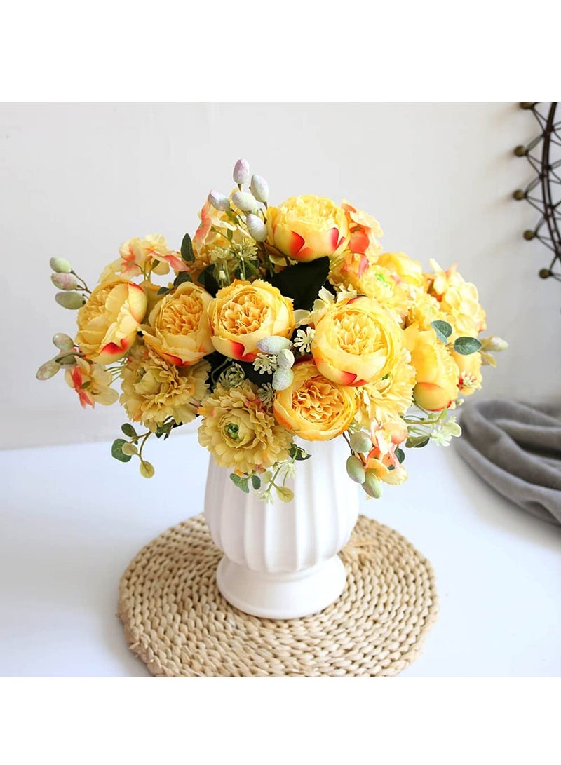 KASTWAVE 2Pcs Yellow Artificial Flower Bouquet - Silk Peony & Hydrangea with Realistic Carnations & Berries | Elegant Table Centerpieces & Wedding Decor - Image 2