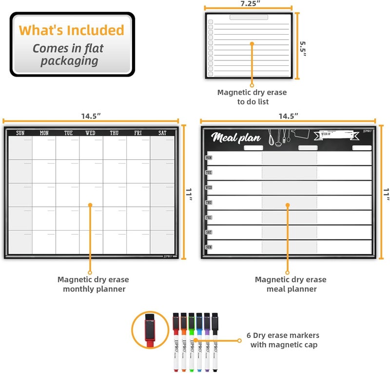 JJPRO Magnetic Monthly Calendar and Meal Planning Board Set for Fridge-Dry Erase Monthly Calendar for Refrigerator, Menu Whiteboard -Bonus to-do Notepad - Image 2