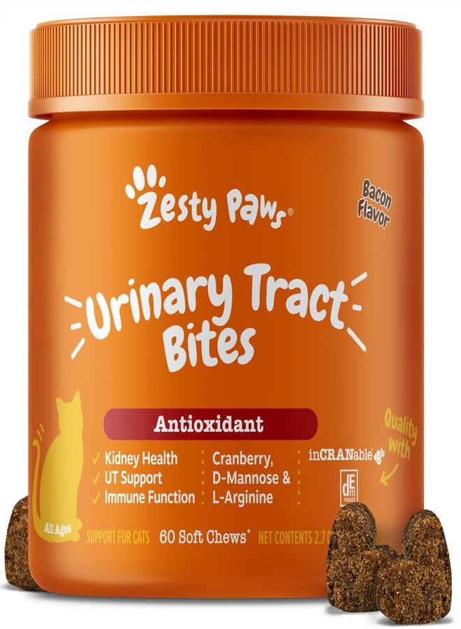 Zesty Paws Cranberry Urinary Tract Bites for Cats - Kidney & Urinary Tract Health - Soft Chews with D-Mannose, Vitamin B6 & L-Arginine - Immune & Gut Support - Bacon - 60 Count - Image 1
