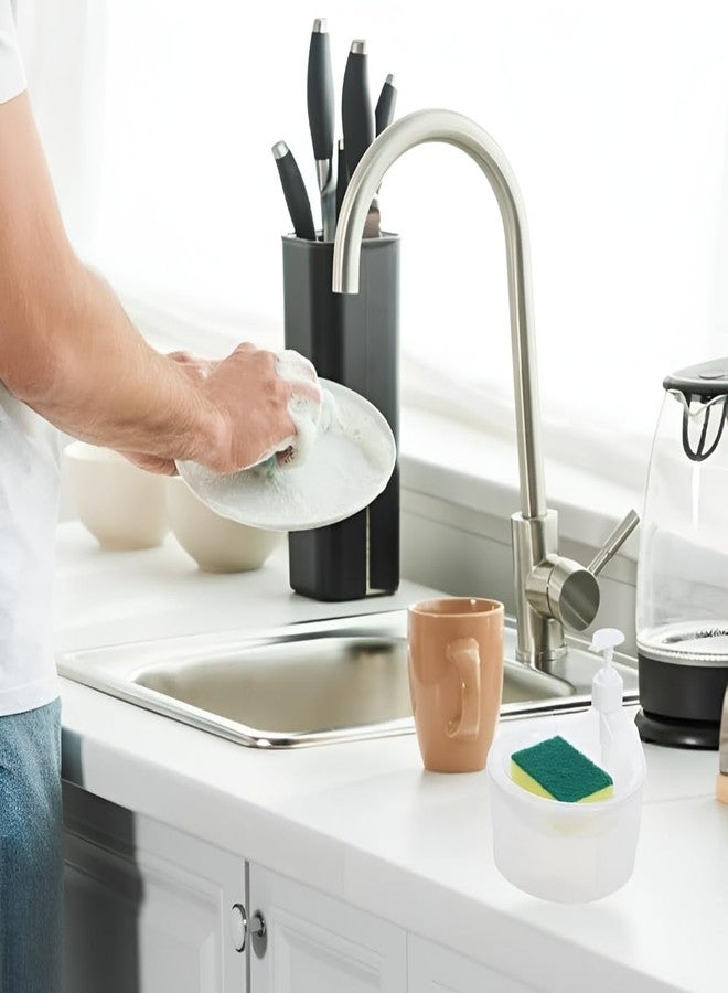 NEXORA Kitchen Soap Dispenser with Sponge Holder, Manual Press Liquid Dispenser Container for Sink Countertop - Image 3