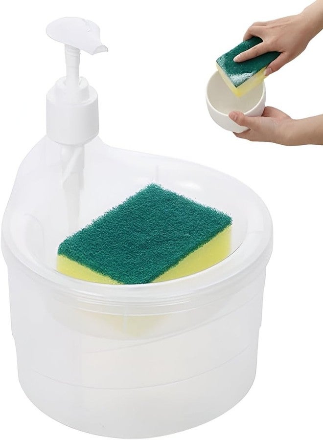 NEXORA Kitchen Soap Dispenser with Sponge Holder, Manual Press Liquid Dispenser Container for Sink Countertop - Image 1
