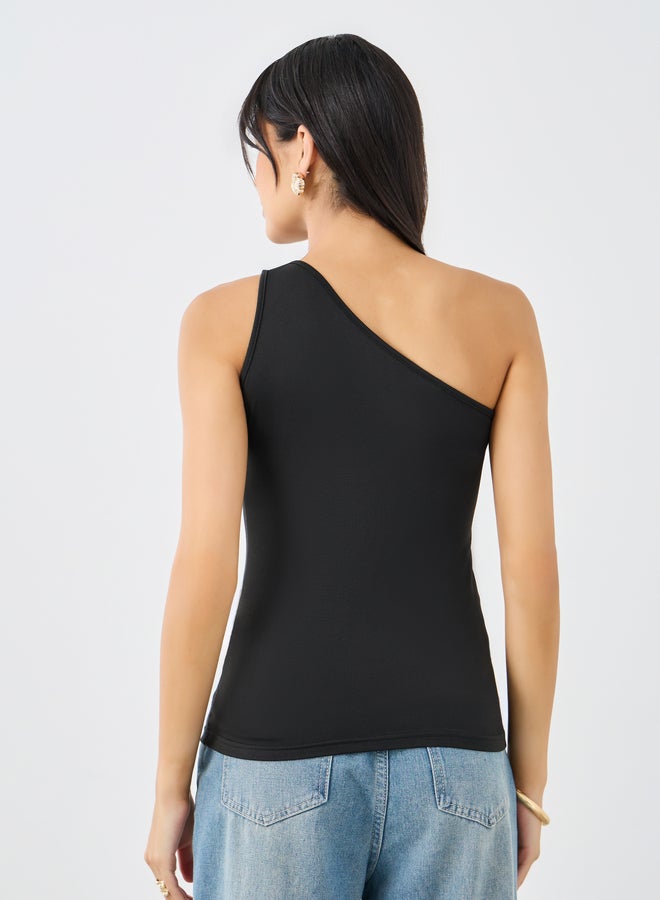 Styli Black Fitted One Shoulder Neck Knit Top - Image 5