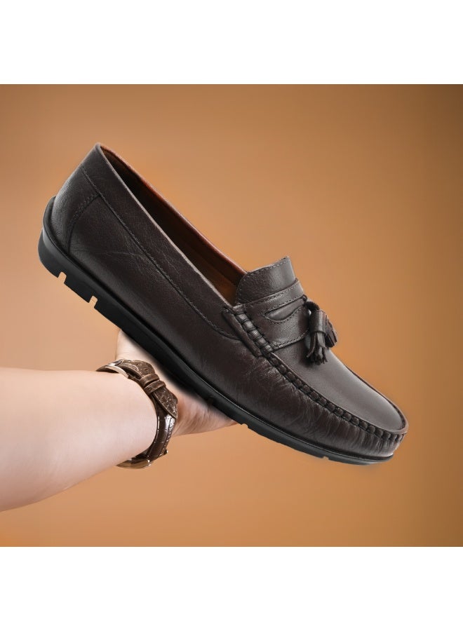 MONT HAWK Men’s Genuine Leather Tassel Moccasin Loafers – Handstitched Slip-On Penny Loafers with Cushioned Insole & Durable TPR Sole for Office, Business, Casual, Driving & Wedding Wear - Image 5