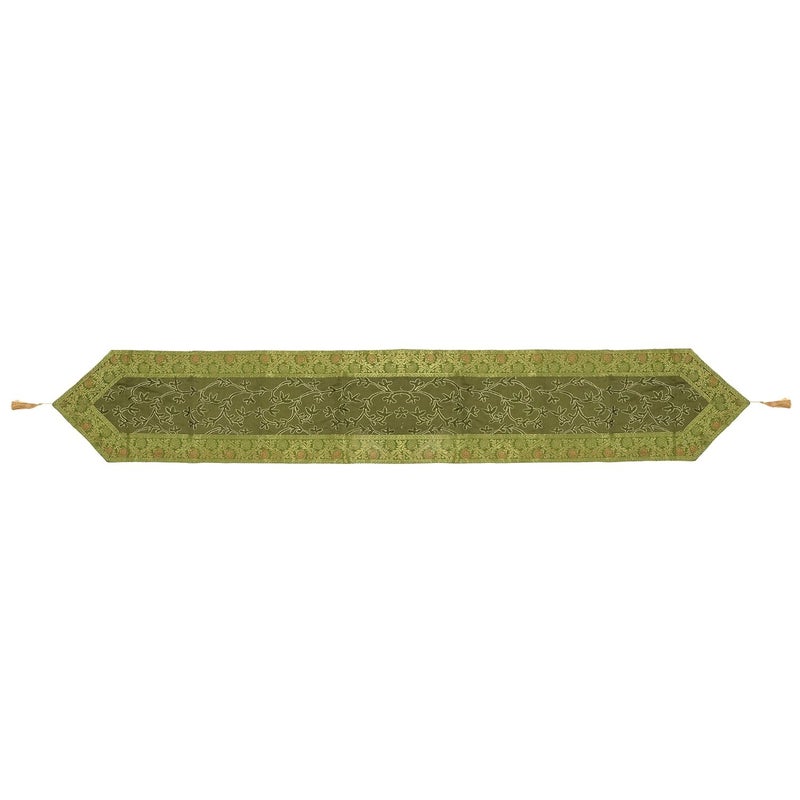 E - Ezra EEZRA Ari Zari Embroidered Table Runner Banarasi Indian Satin Decorative 6 Feet Runner Up with Tassels Dining Tablecloth Overlay 14x72 - Image 5