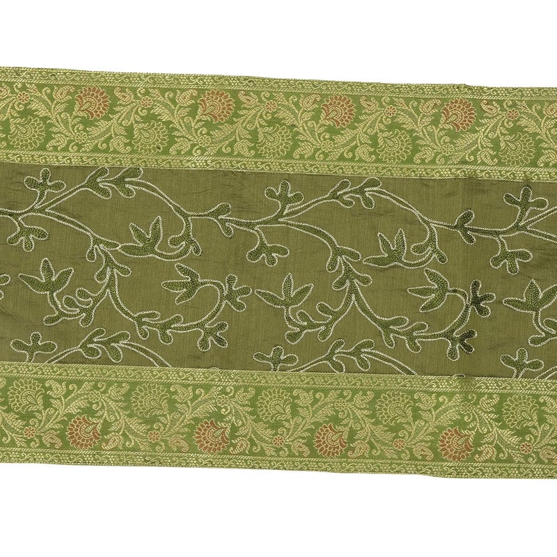 E - Ezra EEZRA Ari Zari Embroidered Table Runner Banarasi Indian Satin Decorative 6 Feet Runner Up with Tassels Dining Tablecloth Overlay 14x72 - Image 3