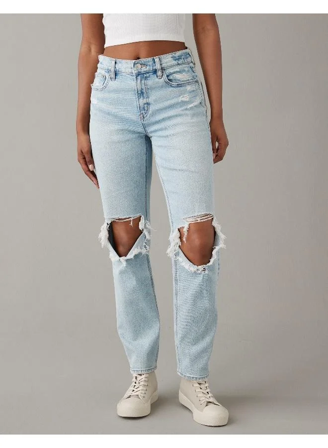American Eagle AE Stretch Super High-Waisted Ripped Ankle Straight Jean