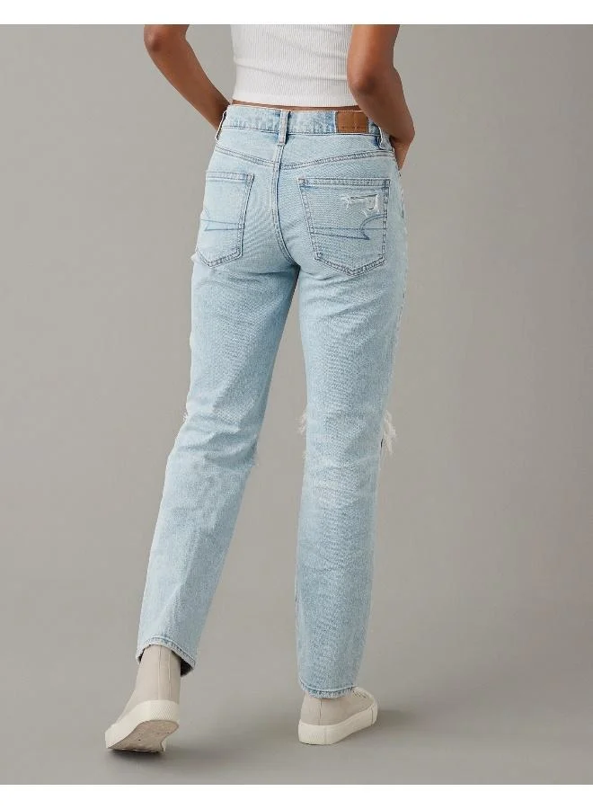 American Eagle AE Stretch Super High-Waisted Ripped Ankle Straight Jean