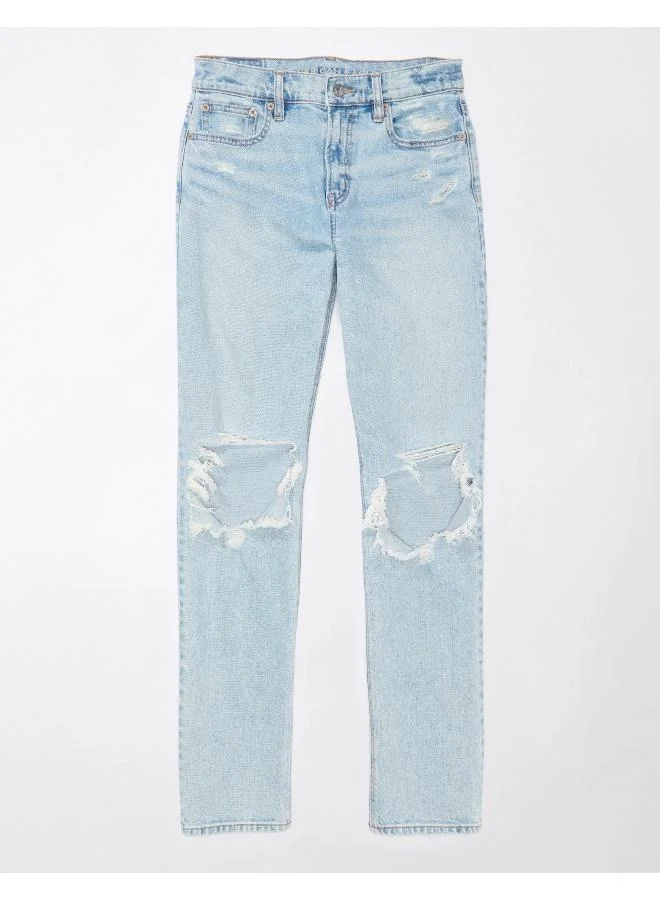 American Eagle AE Stretch Super High-Waisted Ripped Ankle Straight Jean