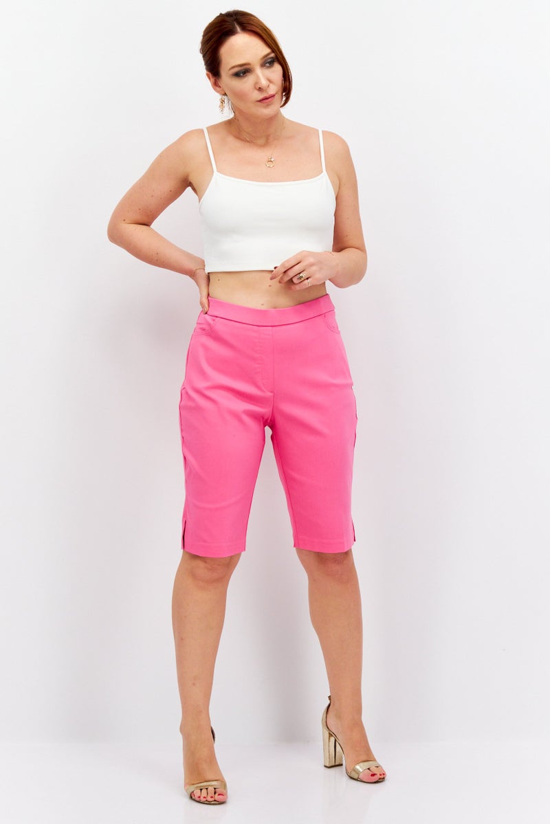 Alfred Dunner Women High Rise Plain Bermuda Shorts, Dark Pink  - Image 3