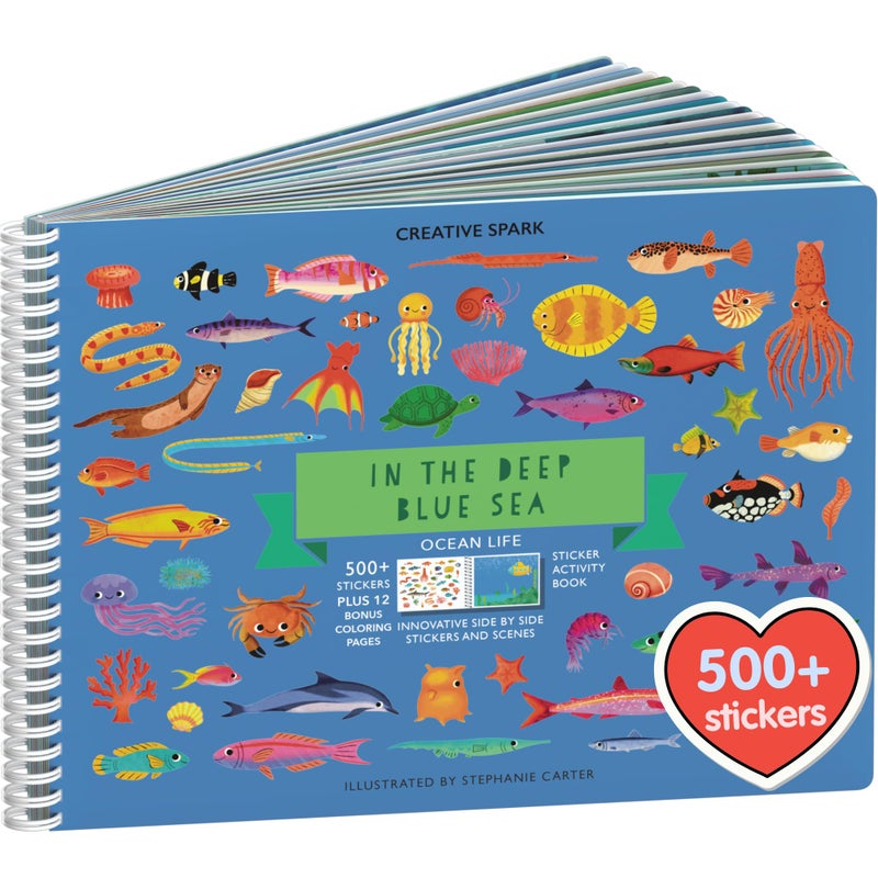 Cupkin Ocean Sticker Book Activity for Kids, Toddler Airplane Travel Essentials, 500+ Shark Stickers for Kids + 12 Scenes + 12 Coloring Book Pages, Deep Blue Sea Gift, Kid Crafts Ages 2-8 - Image 1