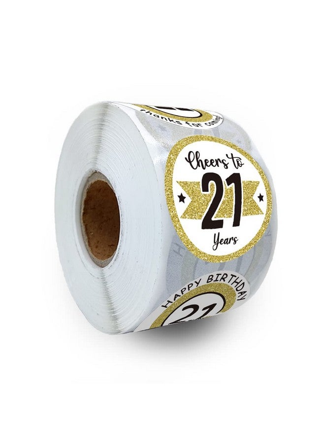 REWIDPARTY White Gold 21St Birthday Stickers Rolls Cheers To 21 Years Stickers Happy 21St Birthday Stickers Birthday Party Favors Anniversary Party Decorations Adhesive Party Stickers(500 Per Roll) - Image 2