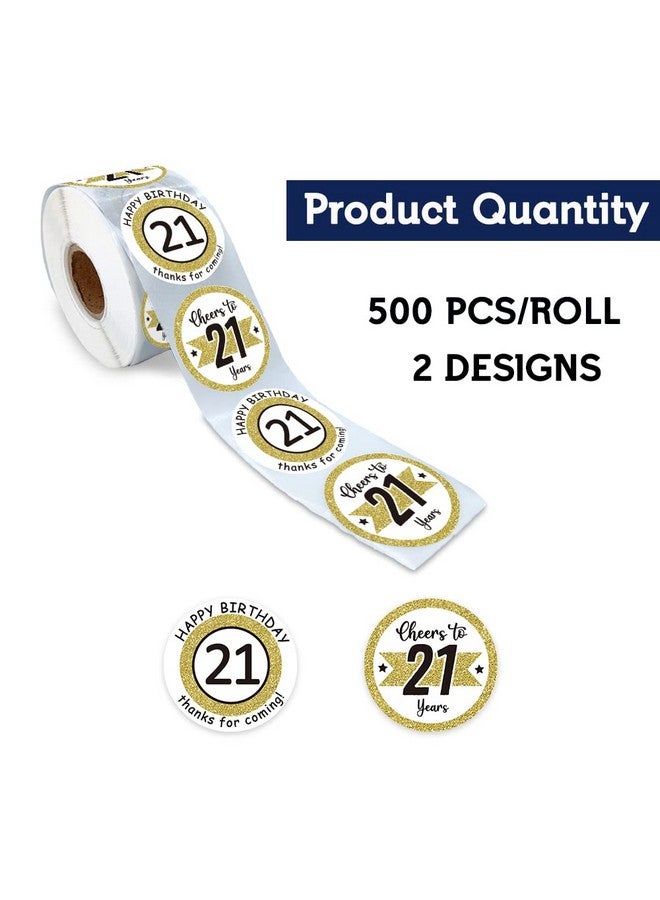 REWIDPARTY White Gold 21St Birthday Stickers Rolls Cheers To 21 Years Stickers Happy 21St Birthday Stickers Birthday Party Favors Anniversary Party Decorations Adhesive Party Stickers(500 Per Roll) - Image 3