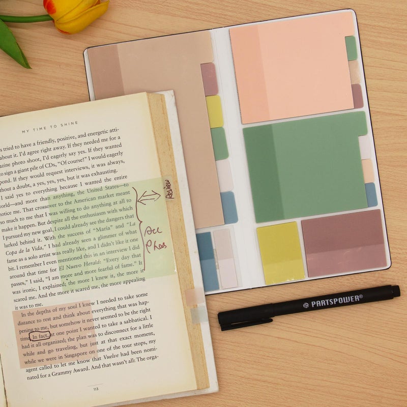 PARTSPOWER Pastel Transparent Sticky Notes, Bible Study Supplies, See Through Sticky Notes Tabs Book, 2-in-1 Clear Sticky Notes & Index Tabs Set for Reading Books Annotating Page Tabs Page Marker, Office Supply - Image 2