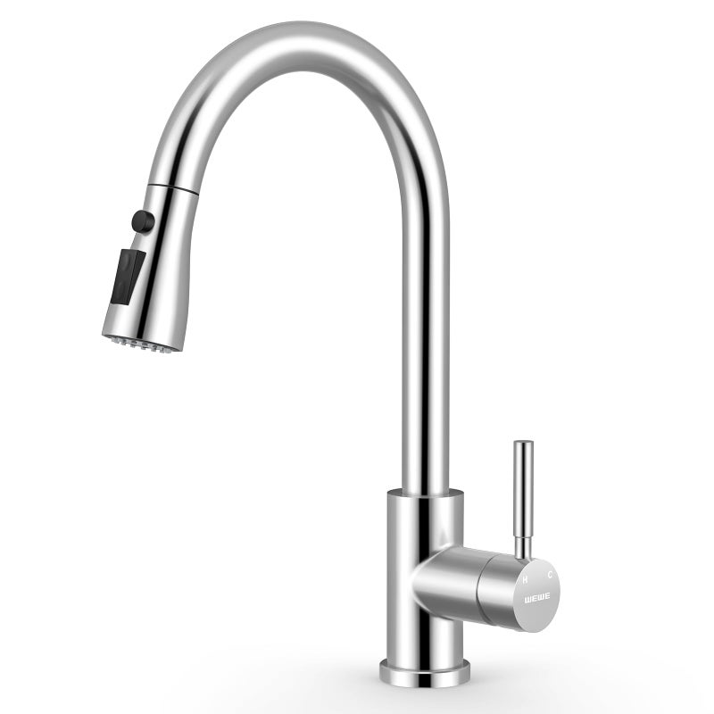 WEWE Kitchen Faucets with Pull Down Sprayer, Stainless Steel Single Handle 1 Hole for Family Kitchen Commercial Camper Laundry Rv Bar, Polished Chrome - Image 1