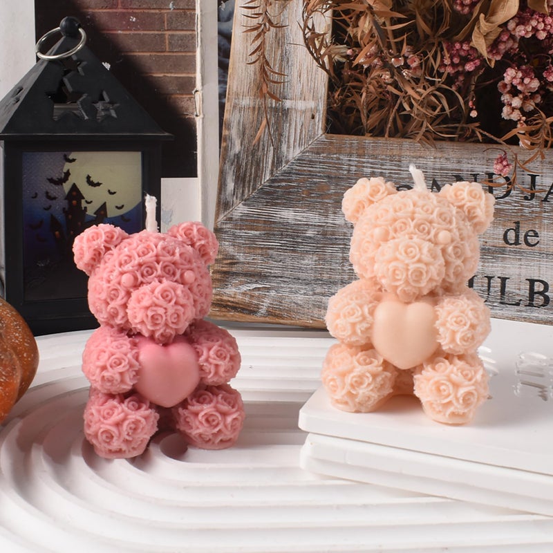 ESEDAGE Rose Bear Heart Animal Rose Bear Soap Casting Making Molds Silicone Mold for Candle Home Decorate Mold 3D Animal Candle Making Mold - Image 1