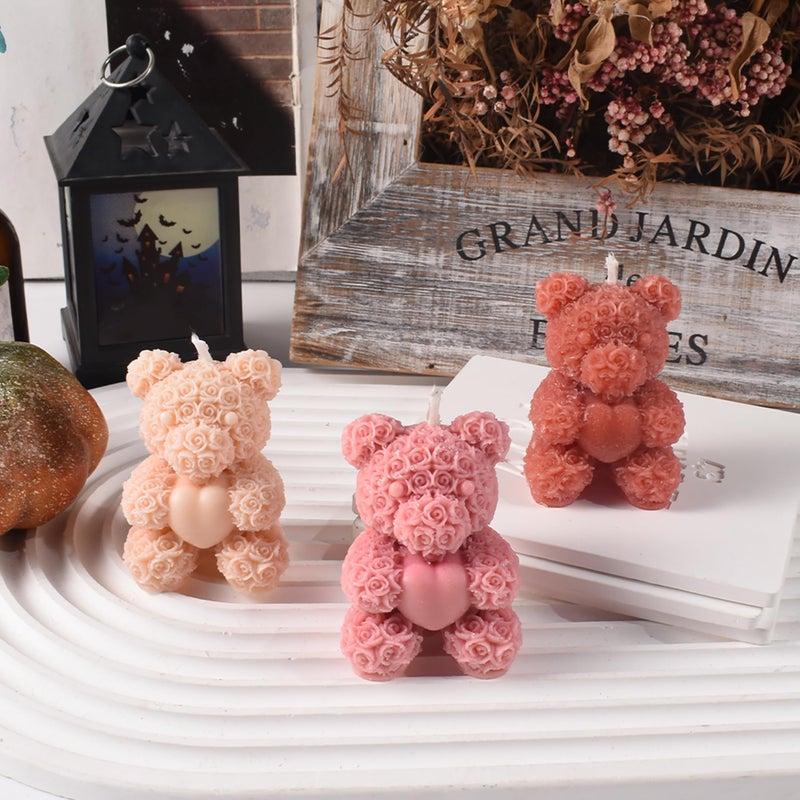 ESEDAGE Rose Bear Heart Animal Rose Bear Soap Casting Making Molds Silicone Mold for Candle Home Decorate Mold 3D Animal Candle Making Mold - Image 4