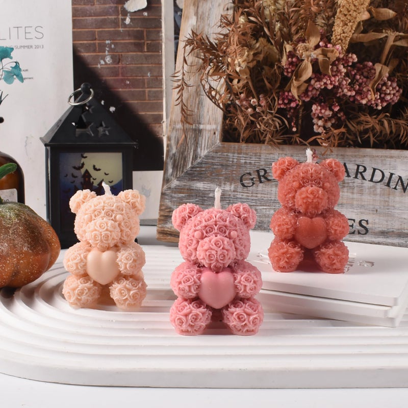 ESEDAGE Rose Bear Heart Animal Rose Bear Soap Casting Making Molds Silicone Mold for Candle Home Decorate Mold 3D Animal Candle Making Mold - Image 3