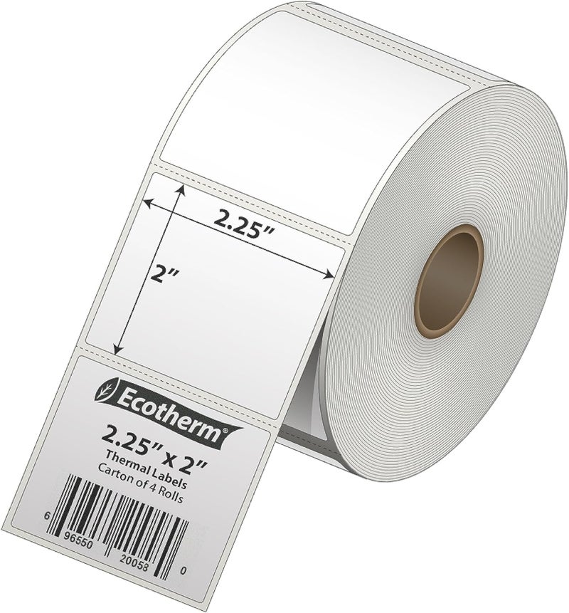 Ecotherm 2.25" x 2" Thermal Labels | 4 Rolls | 2940 Labels | fits Zebra, Munbyn, Rollo, Godex, Arkscan, iDPRT, Offnova Thermal Label Printers and More | Blank White Adhesive Stickers by - Image 2