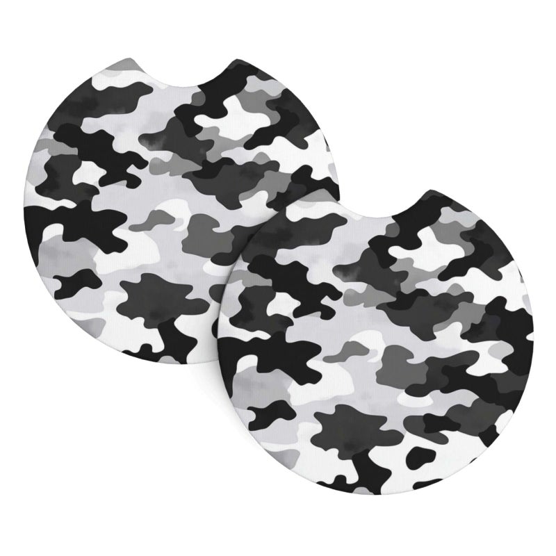 Universal Non Slip Car Cup Holder Coaster Set Of 2 Absorbent Rubber Mats Black Grey White Camo - Image 3