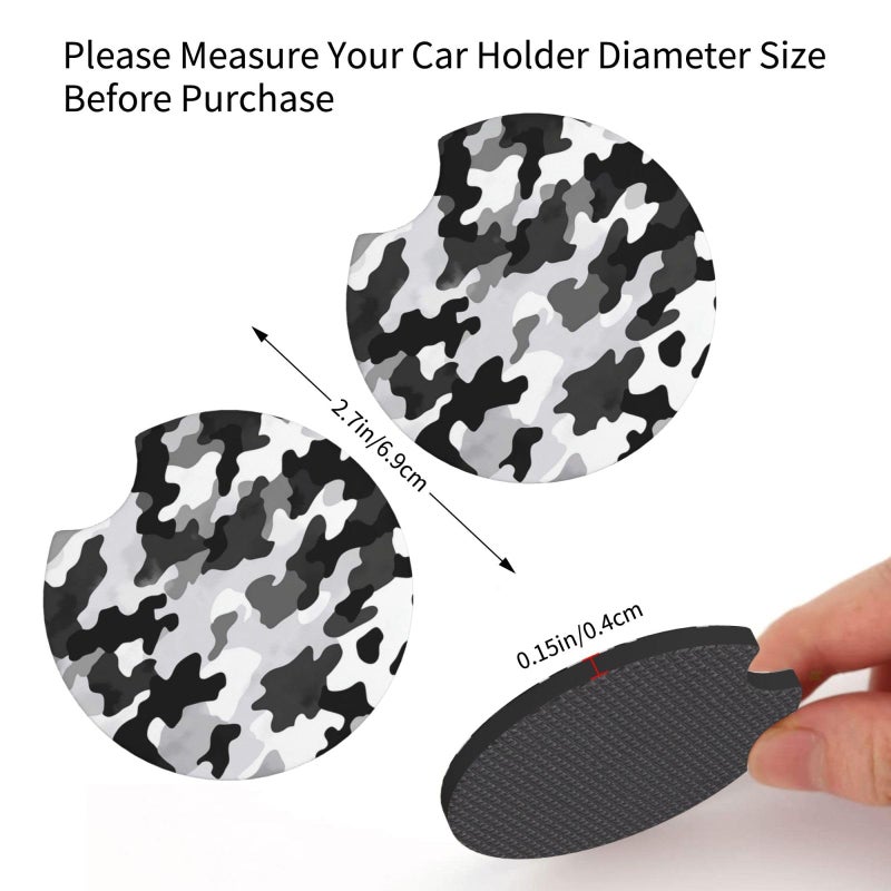 Universal Non Slip Car Cup Holder Coaster Set Of 2 Absorbent Rubber Mats Black Grey White Camo - Image 5