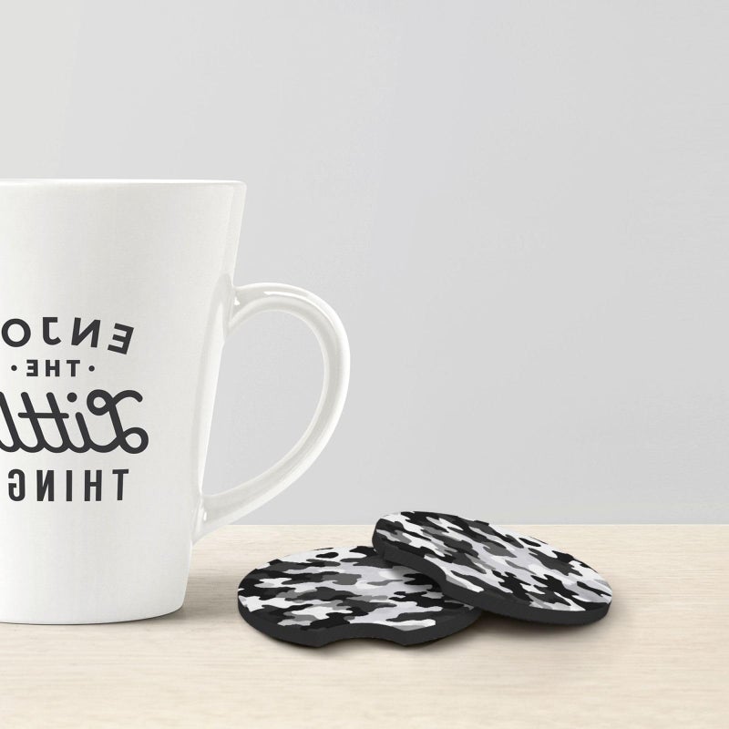 Universal Non Slip Car Cup Holder Coaster Set Of 2 Absorbent Rubber Mats Black Grey White Camo - Image 4