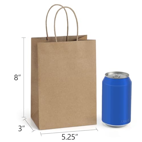 BagDream Gift Bags 100Pcs 5.25x3x8 Small Kraft Paper Gift Bags with Handles Bulk, Brown Paper Sacks for Small Business, Retail, Merchandise, Wedding Birthday Party Favor - Image 2