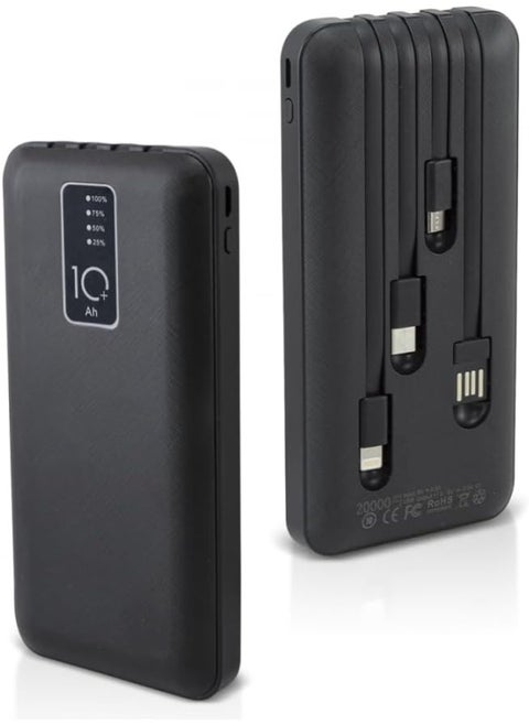 Power Bank 10,000mAh Portable Charger – Lightweight External Battery Pack with Built-in 4 USB Cables (Type-C, Lightning, Micro USB, USB-A) | Fast Charging for iPhone, Android & More | Slim Mobile Power Bank for Travel, Work & Daily Use