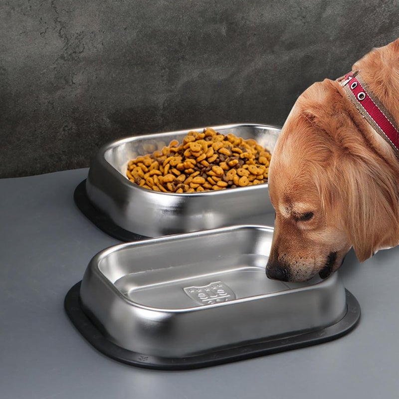 Stainless Steel Dog Food Dish, 304 Stainless Steel Non Slip Base Large Capacity Rectangle Shape Dog Cat Bowl, Metal Pet Water Food Bowl with Easy to Clean for (Small) - Image 2