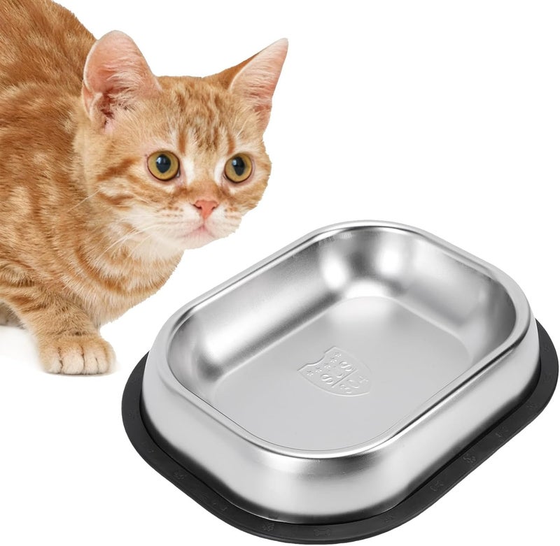 Stainless Steel Dog Food Dish, 304 Stainless Steel Non Slip Base Large Capacity Rectangle Shape Dog Cat Bowl, Metal Pet Water Food Bowl with Easy to Clean for (Small) - Image 4