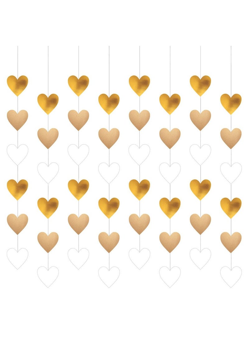 Hearts Hanging Decorations Gold Brown White Paper 130cm