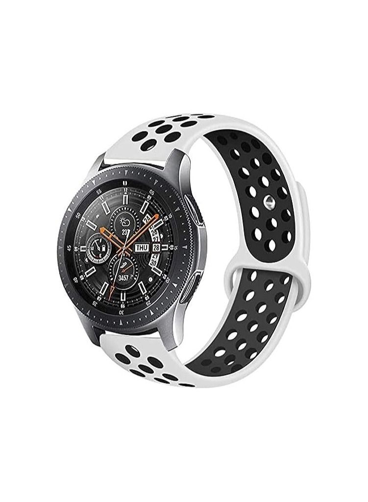 For Samsung Gear S3 / Galaxy Watch / Huawei GT2 / Fossil Breathable   Sport Band Design with Air Holes and Quick Release Pin - Double Colors Strap -  White / Black 22mm - Image 2