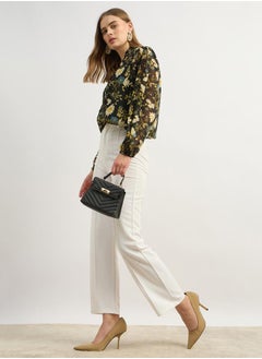 Floral Print Balloon V-Neck Blouse