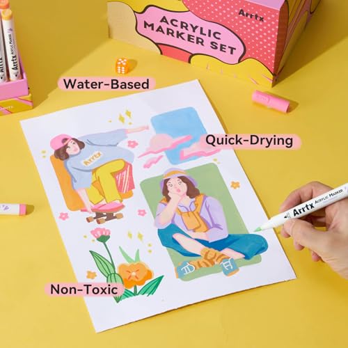 Arrtx 120 Colors Markers Paint Pens, Acrylic Paint Pens for Artists Adults Coloring Drawing Cartoon Anime Comic - Brush Tip for Rock Painting, Wood, Canvas, DIY Crafts Making Art Supplies - Image 4