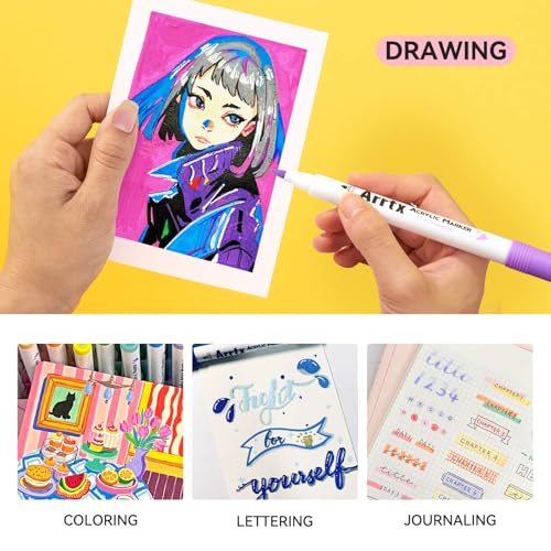 Arrtx 120 Colors Markers Paint Pens, Acrylic Paint Pens for Artists Adults Coloring Drawing Cartoon Anime Comic - Brush Tip for Rock Painting, Wood, Canvas, DIY Crafts Making Art Supplies - Image 5