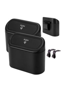 KASTWAVE Mini Car Trash Can with Lid, 2pc Small Car Trash Bin, Car for Interior, Leakproof Car Garbage Can, Dustbin Can Organizer Storage for Car, Home, Office with 2 Hooks and 30pcs Trash Bags Black BK-2  - Image 1
