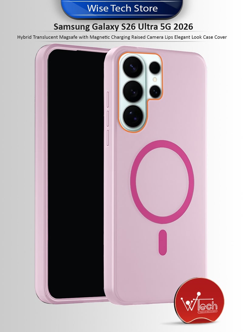 دبليو تيك غطاء هاتف سامسونج جالاكسي S26 ألترا 5G 2026 شفاف هجيني مزود بـ MagSafe مع شحن مغناطيسي وارتفاع حماية الكاميرا، تصميم أنيق - وردي فاتح (MCMPMN) - Image 1