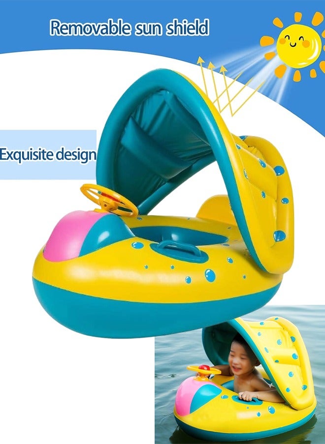 TAPIT Baby pool float, Swimming Pool Float Boat with Sun Protection Canopy Inflatable Pool Float Yacht Ring Awning Inflatable Swimming Training Float Seat for Boys Girls Summer Outdoor Party Favor (Small Yellow Croaker) - Image 1