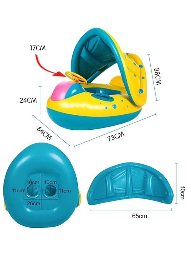 TAPIT Baby pool float, Swimming Pool Float Boat with Sun Protection Canopy Inflatable Pool Float Yacht Ring Awning Inflatable Swimming Training Float Seat for Boys Girls Summer Outdoor Party Favor (Small Yellow Croaker) - Image 5