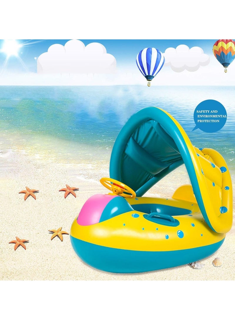 TAPIT Baby pool float, Swimming Pool Float Boat with Sun Protection Canopy Inflatable Pool Float Yacht Ring Awning Inflatable Swimming Training Float Seat for Boys Girls Summer Outdoor Party Favor (Small Yellow Croaker) - Image 3