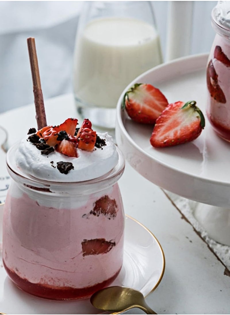 Luxoraq 200ml Yoghurt Jars pudding Jar with Lid Glass, (Pack of 12) Container With Lid For Milk Jams Jelly Mousse Yogurt Making, Jam, Jelly, Mousse & Honey - Reusable, Round Containers for Home Kitchen Storage  - Image 3