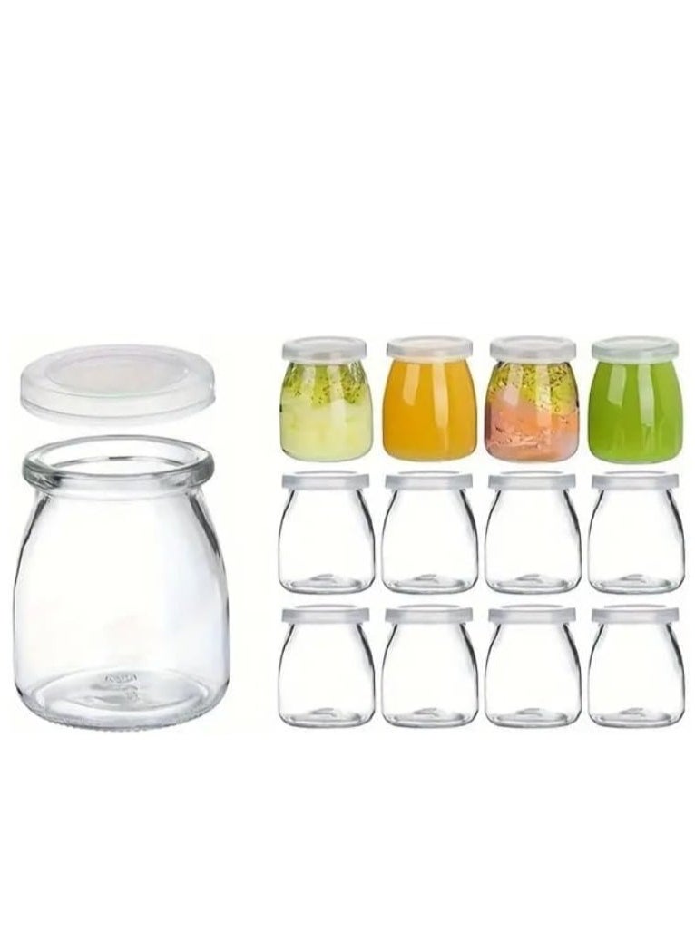 Luxoraq 200ml Yoghurt Jars pudding Jar with Lid Glass, (Pack of 12) Container With Lid For Milk Jams Jelly Mousse Yogurt Making, Jam, Jelly, Mousse & Honey - Reusable, Round Containers for Home Kitchen Storage  - Image 1