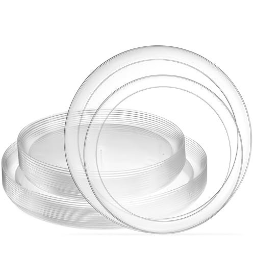 PLASTICPRO Clear Plastic with Party Plates Premium heavyweight Elegant Disposable Tableware Dishes 20 Clear