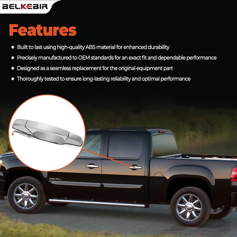 BELKEBIR Exterior Chrome Door Handle Rear Left Driver Side Compatible with 2007-2014 Chevy Silverado Suburban Avalanche Tahoe, GMC Sierra Yukon, Cadillac Escalade Replace 15915659, 20954849, 22738725, 25890289 Popular trusted craftsmanship - Image 4