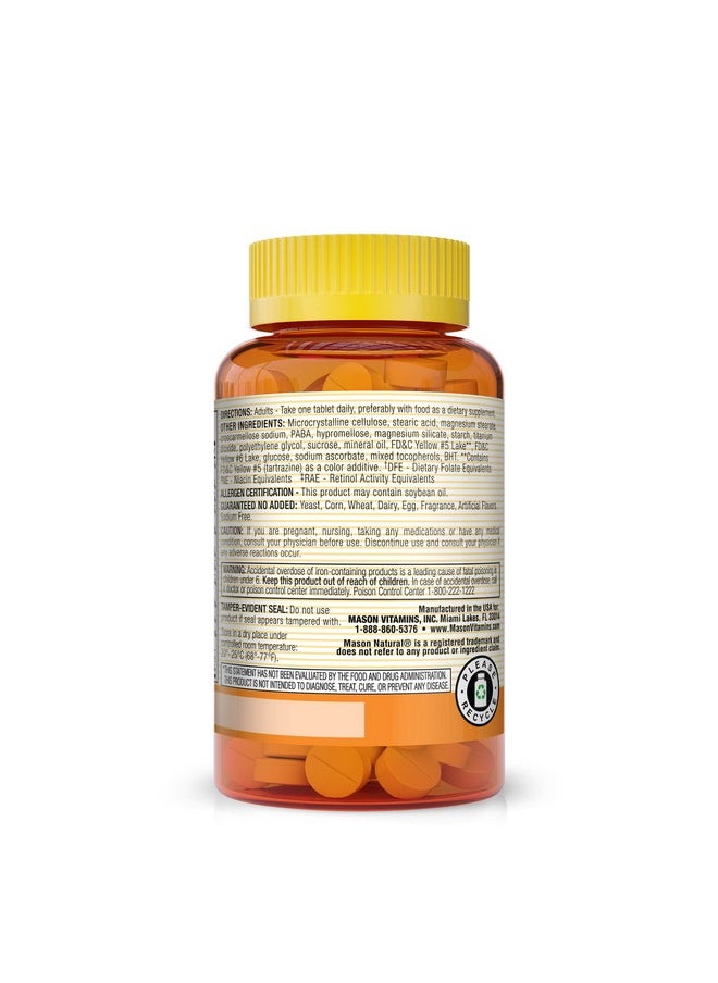 Mason Natural - Daily Multiple Vitamins With Iron Vitamins A C D E B1 B2 B3 B6 B12 Folate And Calcium For Overall Health 100 Tablets (Pack Of 3) - Image 1