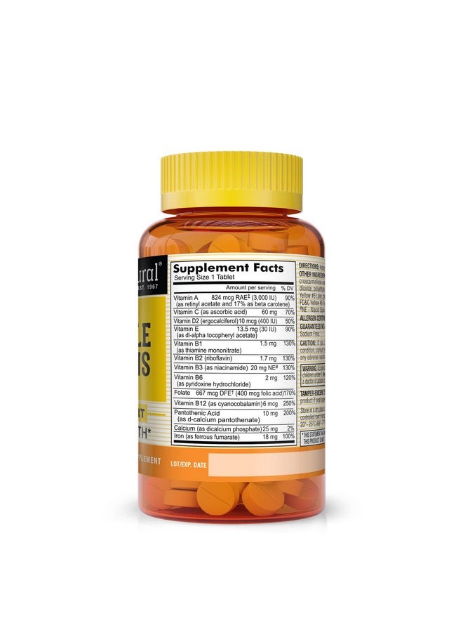 Mason Natural - Daily Multiple Vitamins With Iron Vitamins A C D E B1 B2 B3 B6 B12 Folate And Calcium For Overall Health 100 Tablets (Pack Of 3) - Image 1